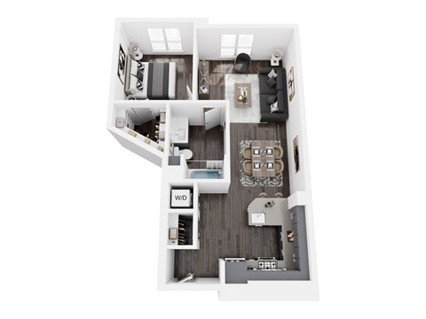 Floor plan for 1 bed, 1 bath, 750 sqft